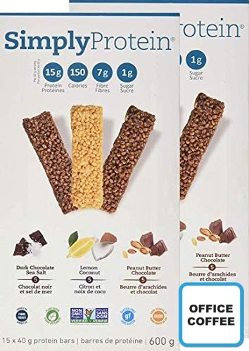 Simply Protein - 5 Dark Chocolate Almond - 5 Lemon Coconut - 5 Peanut Butter Chocolate 15 x 40gr (Office Coffee)