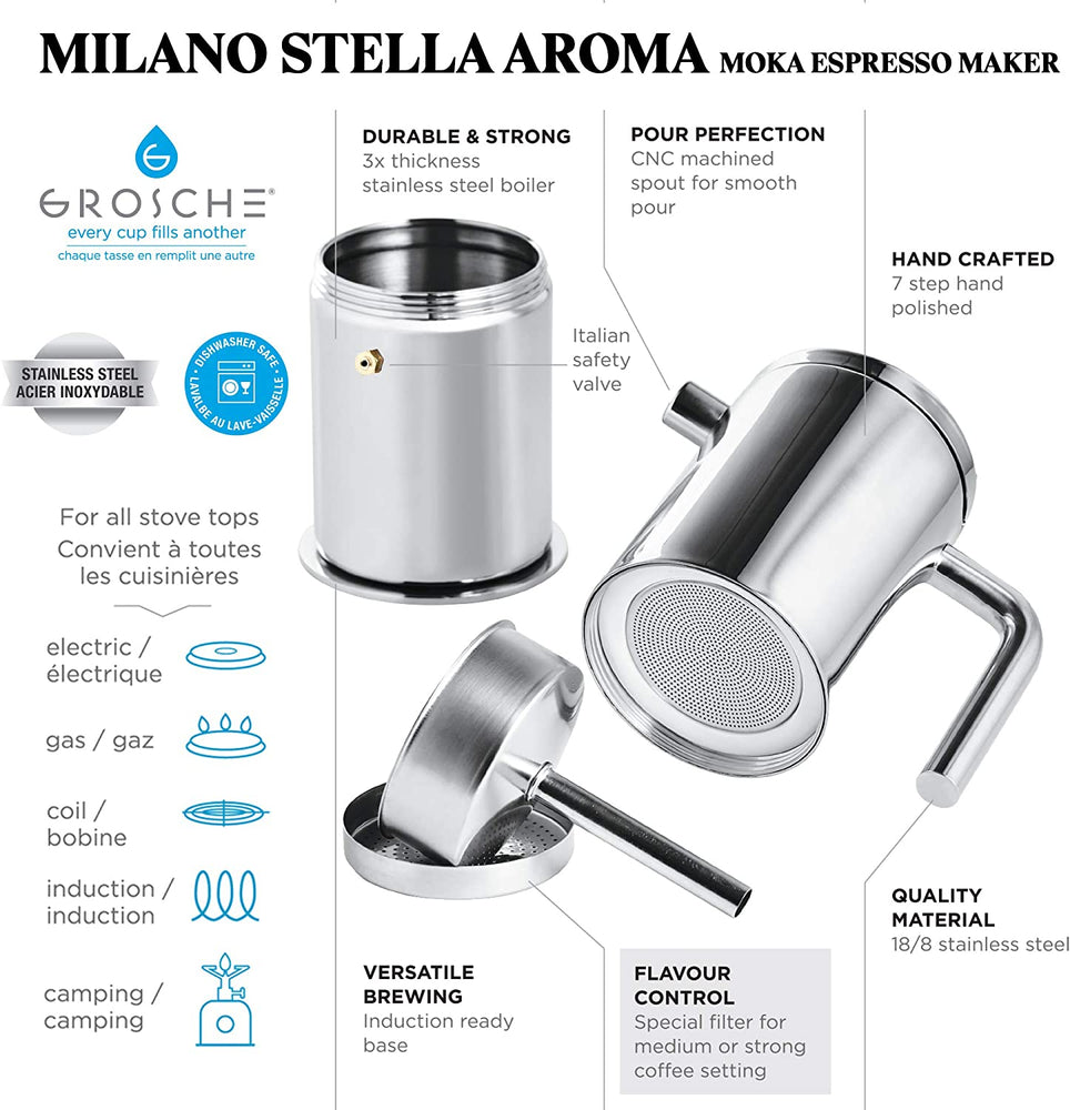 Grosche - Milano Stella Aroma Stovetop Espresso Maker 4 cup & 8 cup