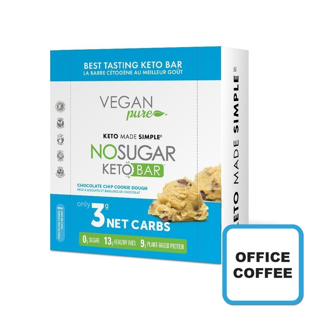 KETO Bars  - Zero Sugar/GMO/Gluten Free/Keto  Chocolate Chip Cookie Dough 12 x 40gr (Office Coffee)