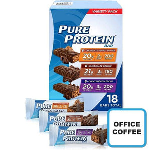 Pure Protein 6 Chewy Chocolate Chip - 6 Chocolate - 6 Chocolate Peanut Butter -  18 x 60gr (Office Coffee)